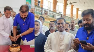 ‘ഒരു കേക്ക് കൂടി വേണം’ വിവാഹ വാര്‍ഷികത്തിൽ എറവ് കപ്പൽ പള്ളിയിൽ സ്തുതിഗീതം പാടി, കേക്ക് മുറിച്ച് സുരേഷ് ഗോപി