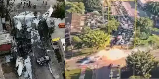 തിരക്കേറിയ റോഡിലേക്ക് കൂപ്പുകുത്തി വീണ് ചെറുവിമാനം: രണ്ട്പേർക്ക് ദാരുണാന്ത്യം