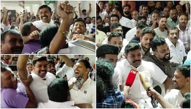 വി എസ് ജോയിയെ എടുത്തുയർത്തി യുഡിഎഫ് പ്രവർത്തകരുടെ ആഹ്ളാദ പ്രകടനം