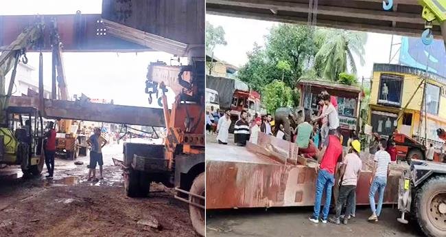 അ​ഴി​ച്ചു​മാ​റ്റു​ന്ന​തി​നി​ടെ തു​റ​വൂ​ർ ഉ​യ​ര​പ്പാ​ത​യു​ടെ ബീ​മു​ക​ൾ നി​ലം​പ​തി​ച്ചു; അ​പ​ക​ട​മൊ​ഴി​വാ​യ​ത് ത​ല​നാ​രി​ഴ​യ്ക്ക്