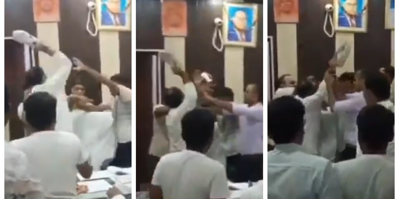 യുപിയിൽ ഓഫീസിൽ വച്ച് ദളിത് എഞ്ചിനീയറെ ചെരുപ്പ് കൊണ്ട് അടിച്ച് ബിജെപി പ്രവർത്തകർ; വീഡിയോ