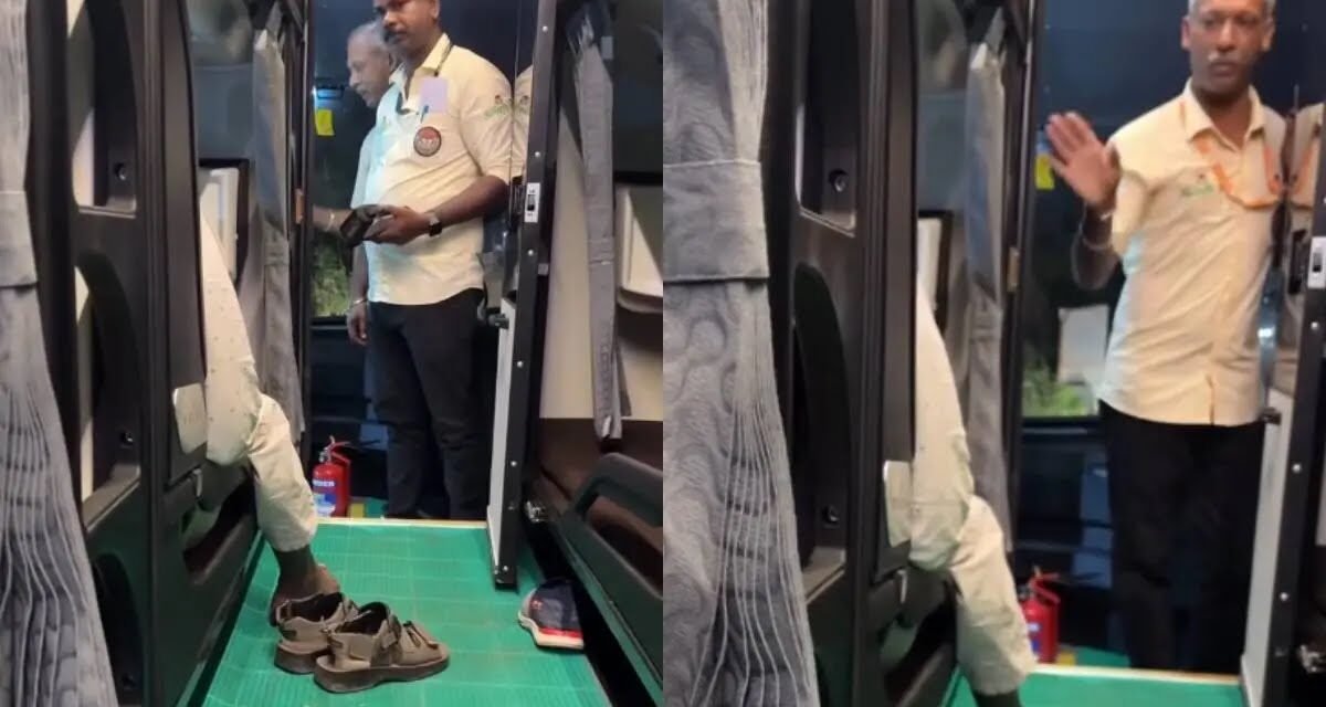 KSRTCയുടെ പുത്തൻ വോൾവോ ബസ്സിൽ തുപ്പി യാത്രക്കാരൻ; നിസ്സഹായരായി ജീവനക്കാർ