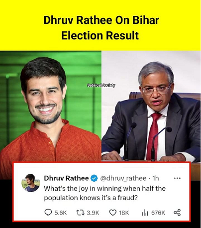 ബിഹാർ നിയമസഭാ തെരഞ്ഞെടുപ്പ്: വ്യാപക ക്രമക്കേടുകളും അഴിമതിയും ഉണ്ടായെന്ന് യൂട്യൂബർ ധ്രുവ് റാഠി