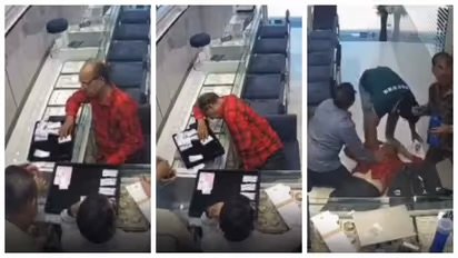 രത്നവ്യാപാരിക്ക് ജ്വല്ലറിയിൽ വച്ച് നെഞ്ചുവേദന, പതുക്കെ തല ചായ്ച്ചു, 2.5 മിനിറ്റോളം സിപിആർ, പതുക്കെ ജീവിതത്തിലേക്ക്; വീഡിയോ വൈറൽ