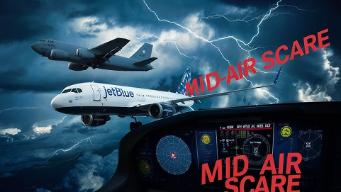 യുഎസ് എയർഫോഴ്സ്-ജെറ്റ് ബ്ലു വിമാനങ്ങൾ ഒരേപാതയിൽ: അപകടം ഒഴിവായത് തലനാരിഴക്ക്