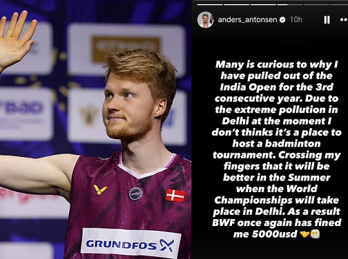 ഡൽഹി വായുമലിനീകരണം: ഇന്ത്യ ഓപ്പൺ ടൂർണമെന്റിൽനിന്ന് ആൻഡേഴ്‌സ് ആന്റൺസെൻ പിന്മാറി