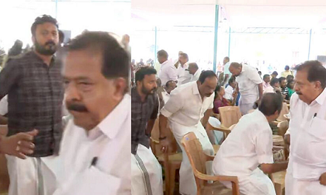 കൈ കൊടുക്കാൻ എഴുന്നേറ്റ് രാഹുൽ മാങ്കൂട്ടത്തിൽ, ഗൗനിക്കാതെ രമേശ് ചെന്നിത്തല