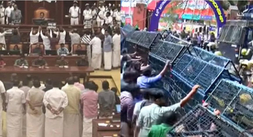 സ്വർണക്കൊള്ളയിൽ കത്തി തലസ്ഥാനം; അകത്തും പുറത്തും സമരം