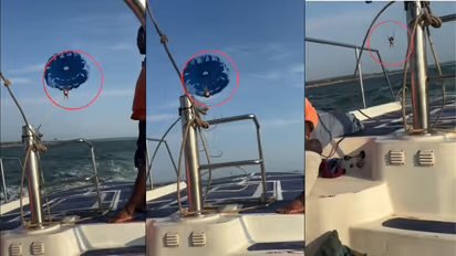 സാഹസിക വിനോദത്തിനിടെ വിനോദസഞ്ചാരി കയർ പൊട്ടി കടലിൽ വീണു, ഞെട്ടിക്കുന്ന ദൃശ്യം പുറത്ത്