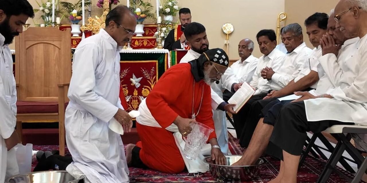 യേശുദേവന്റെ ത്യാഗ സ്മരണകൾ ഉണർത്തി കാൽ കഴുകൾ ശുശ്രൂഷ; നവ്യാനുഭവമായി ഹൂസ്റ്റൺ സെന്റ് പീറ്റേഴ്സ് മലങ്കര കത്തോലിക്കാ ദേവാലയത്തിൽ പെസഹ വ്യാഴാചരണം