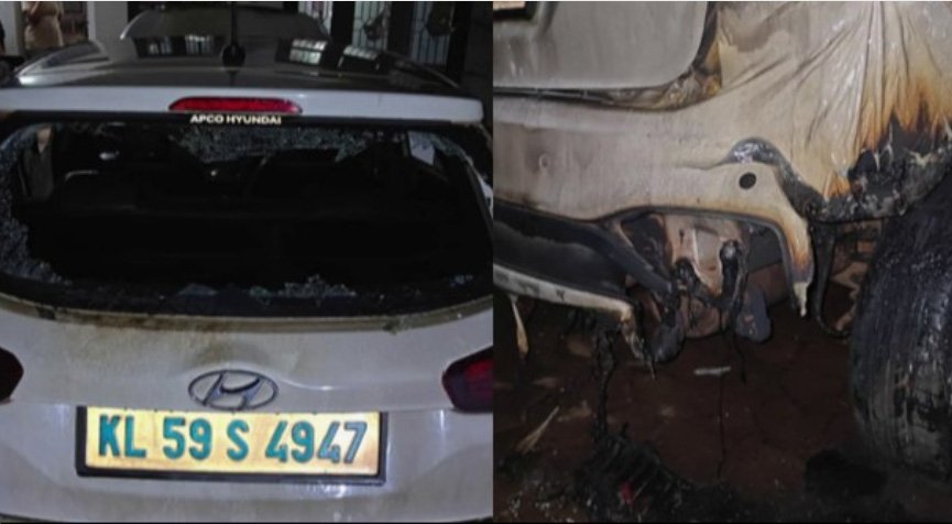 വി. ​കു​ഞ്ഞി​കൃ​ഷ്ണ​ന്‍റെ അ​നു​യാ​യി​യു​ടെ വീ​ടി​ന് നേ​രെ ആ​ക്ര​ണം, കാ​റി​ന് തീ​യി​ട്ടു