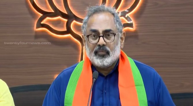 ‘സിപിഐഎമ്മും ബിജെപിയും തമ്മില്‍ ഡിലീനുള്ള സാധ്യത വട്ടപൂജ്യം; ഇന്ദിര ഗ്യാരന്റി വ്യാജ ഗ്യാരന്റി’, രാജീവ് ചന്ദ്രശേഖർ