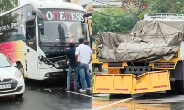 എറണാകുളത്ത് ലോ​റി​ക്ക് പി​ന്നി​ലി​ടി​ച്ച് ബ​സ്; മ​ണി​ക്കൂ​റു​ക​ളോ​ളം ഗതാഗത തടസം