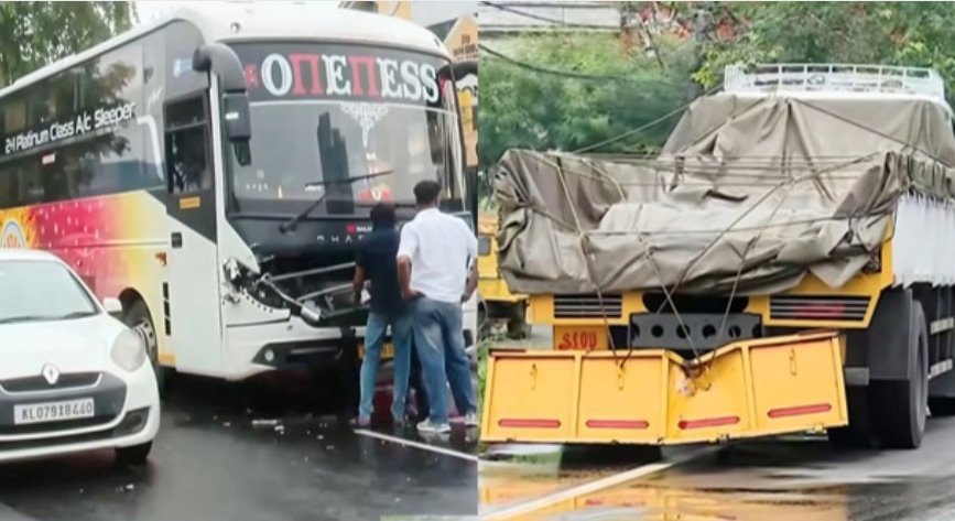 എറണാകുളത്ത് ലോ​റി​ക്ക് പി​ന്നി​ലി​ടി​ച്ച് ബ​സ്; മ​ണി​ക്കൂ​റു​ക​ളോ​ളം ഗതാഗത തടസം