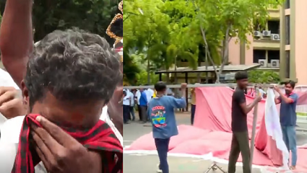 മൂന്നാം സ്ഥാനത്തേക്ക് ഡിഎംകെ; പന്തലും കസേരകളും നീക്കി പ്രവർത്തകർ
