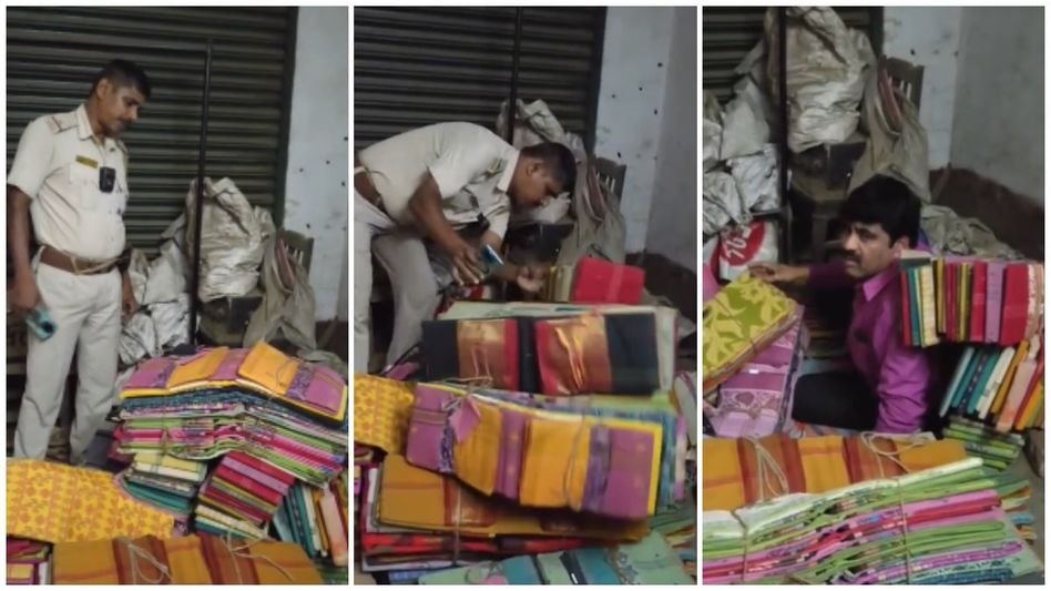 സാരികളുടെ കൂമ്പാരത്തിനുള്ളിൽ ഒളിച്ച് തൃണമൂൽ നേതാവ്; പിടികൂടി പോലീസ്